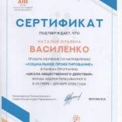 сертификат «Школы общественного действия» Фонда Андрея Первозванного!